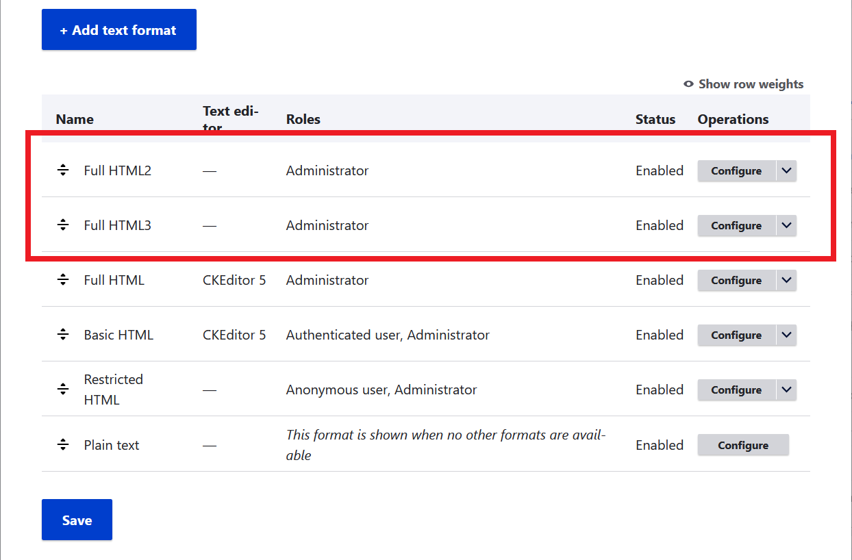 Re-arrange Drupal text formats
