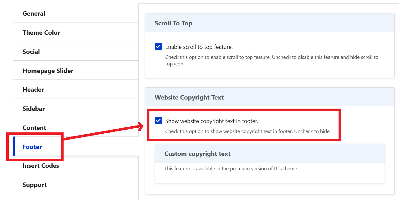 manage copyright text