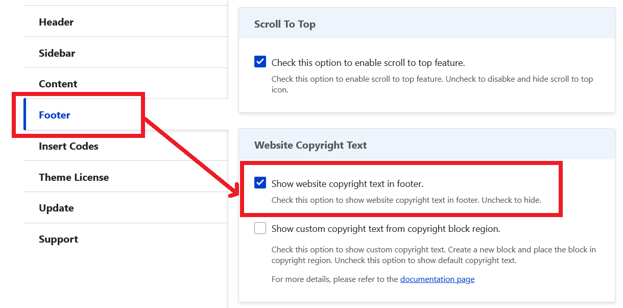 manage copyright text