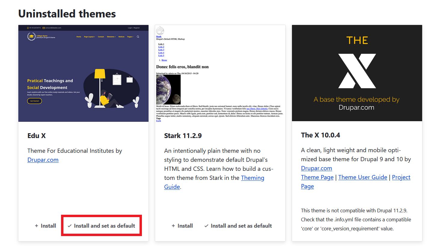 install Edux Drupal theme.