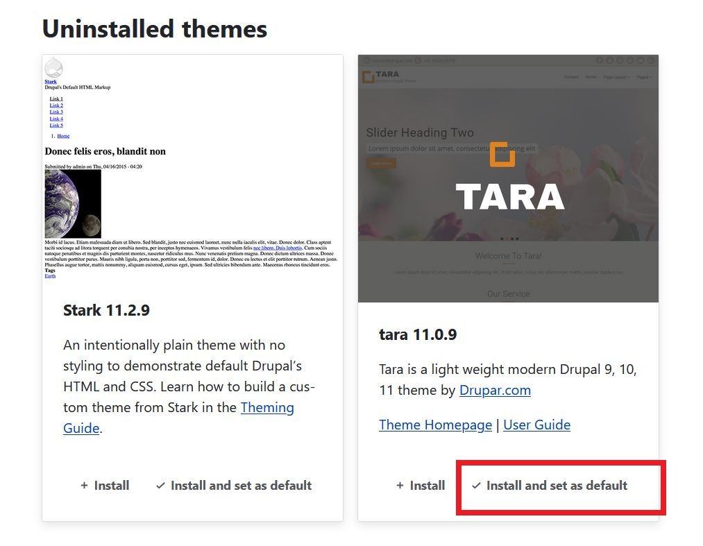 install Tara Drupal theme.