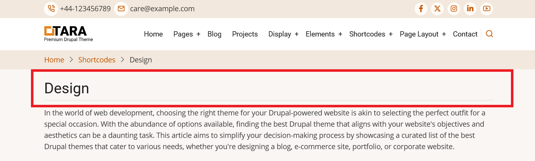 page title in Tara Drupal theme