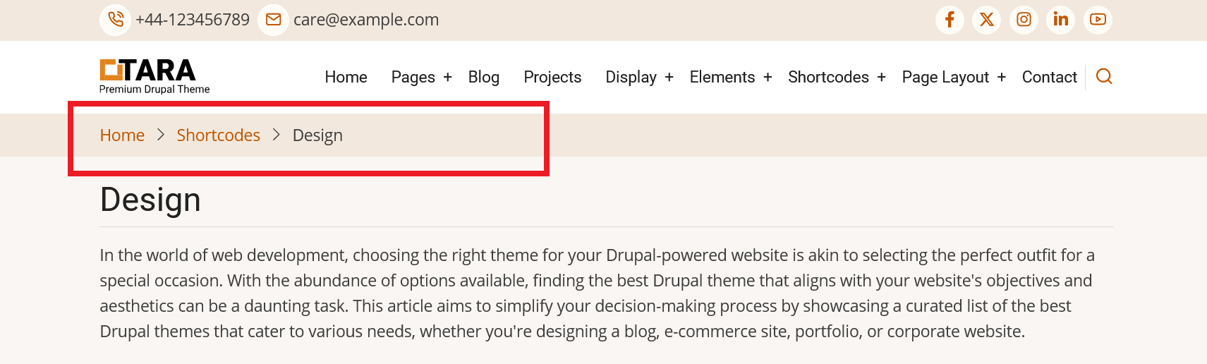 Breadcrumb in Tara Drupal theme