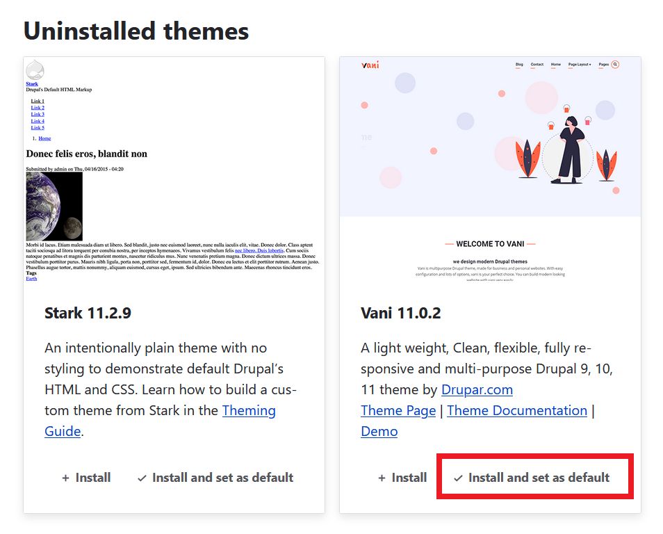 install Vani Drupal theme.