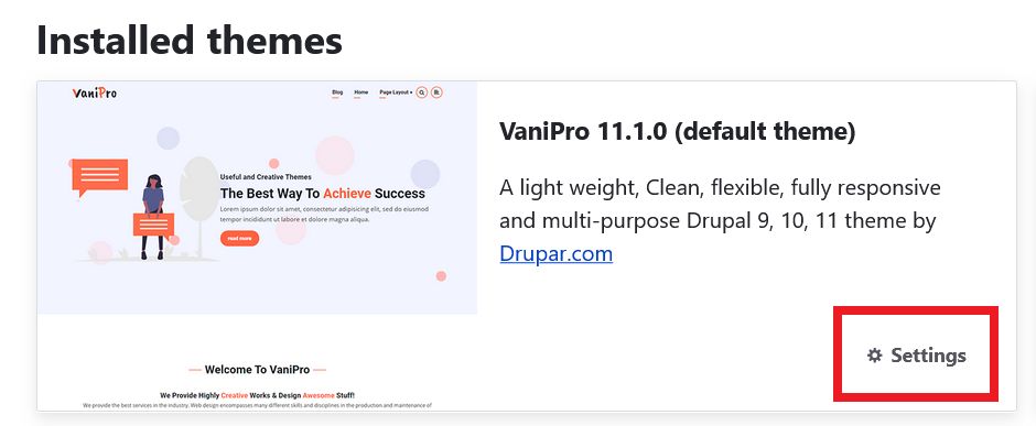 VaniPro Theme Settings