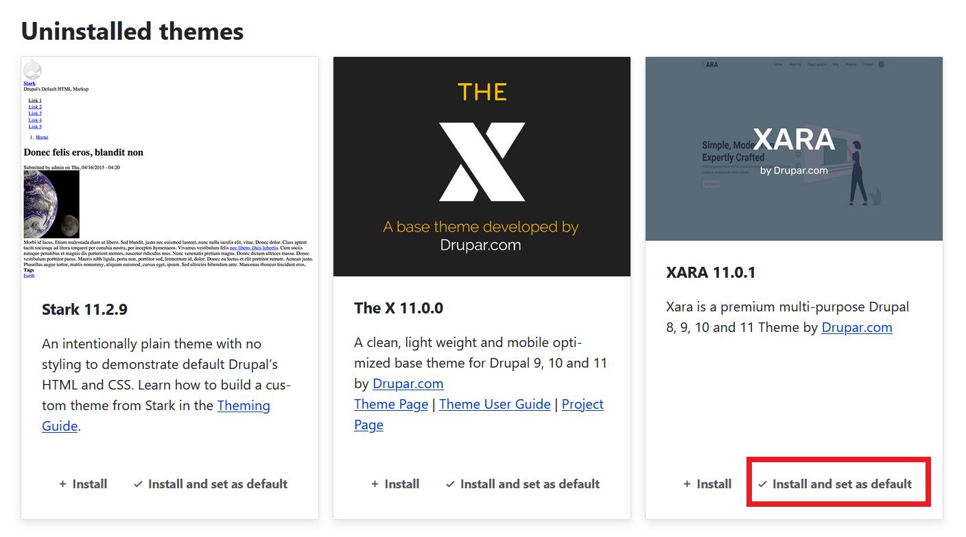 install Xara Drupal theme.